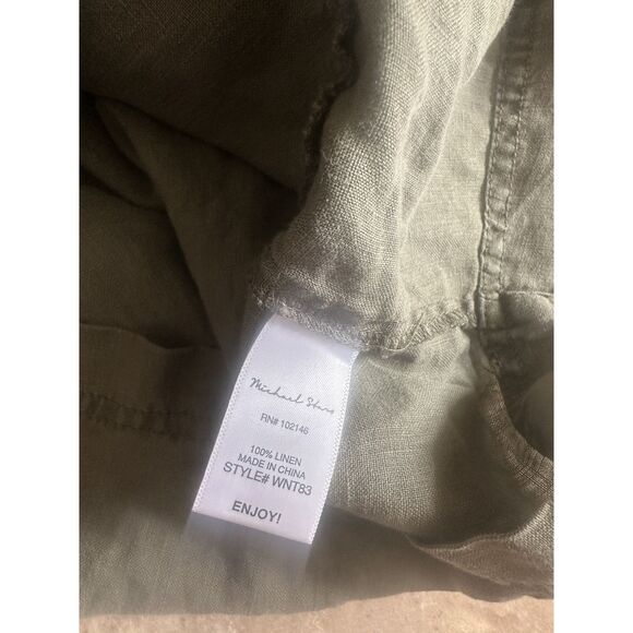 Michael Stars M Linen Olive Green Mini Dress Tunic Oversized - Picture 3 of 5